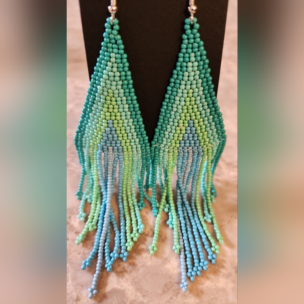 Fringe Beaded Earrings Southwestern Bohemian Cowgirl Handmade